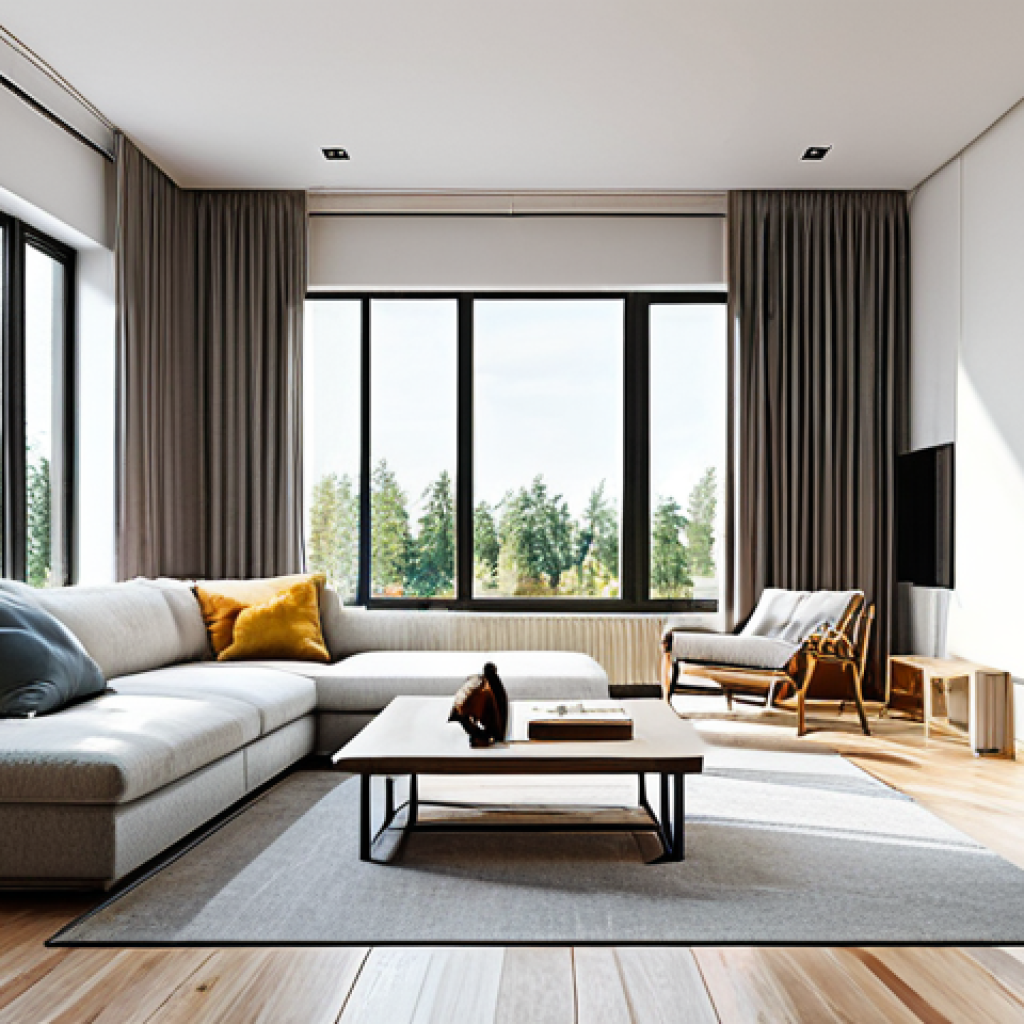 **
"A bright, modern living room interior showcasing fire-resistant wall panels and flooring. The room is fully furnished with modest, contemporary furniture. Large windows provide natural light. Safe for work, appropriate content, fully clothed, professional interior design, perfect anatomy, natural proportions, family-friendly, high resolution, detailed textures."
**