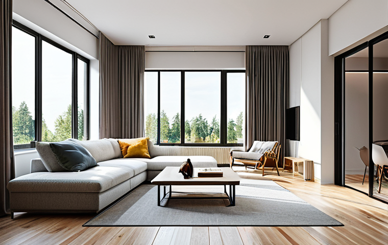 **
"A bright, modern living room interior showcasing fire-resistant wall panels and flooring. The room is fully furnished with modest, contemporary furniture. Large windows provide natural light. Safe for work, appropriate content, fully clothed, professional interior design, perfect anatomy, natural proportions, family-friendly, high resolution, detailed textures."
**