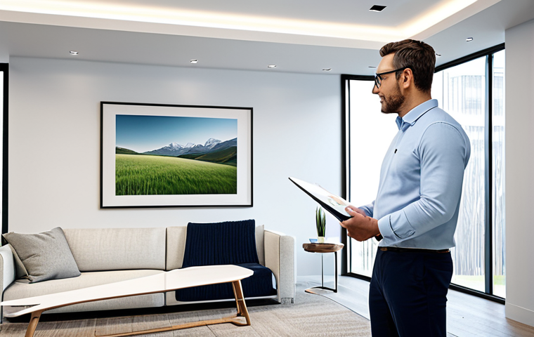 실내건축 경력직 이직 준비 방법 - "A confident interior designer presenting a design concept to a client in a modern office setting, s...