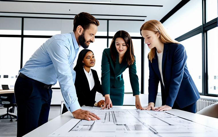 실내건축 경력직 이직 준비 방법 - "A confident interior designer presenting a design concept to a client in a modern office setting, s... 실내건축 경력직 이직 준비 방법 - "A confident interior designer presenting a design concept to a client in a modern office setting, s...