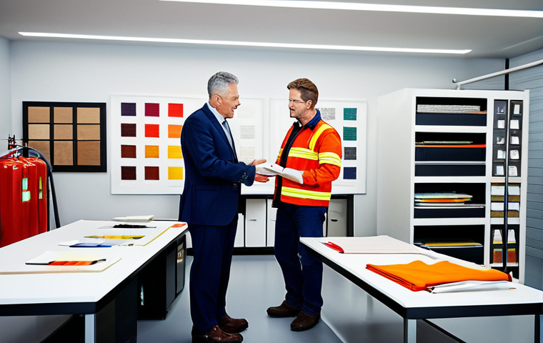 실내건축 필수 법규와 규정 - Fire Safety in Interior Design**
"A brightly lit interior design studio, showcasing various fabric ...