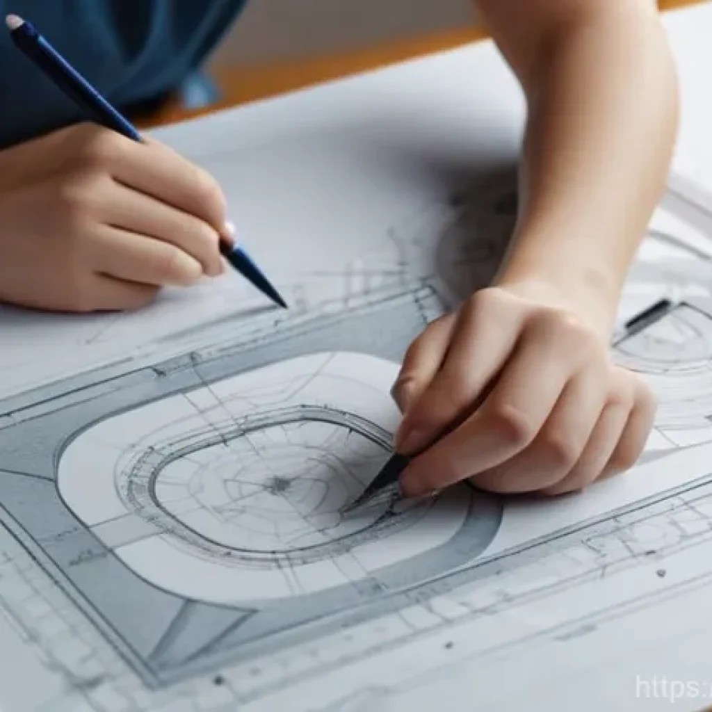 실내건축 실기 시험의 합격 방법들 - **Image Prompt 1: Focused Drafting Practice**
    A close-up, high-angle shot of a young adult, poss...