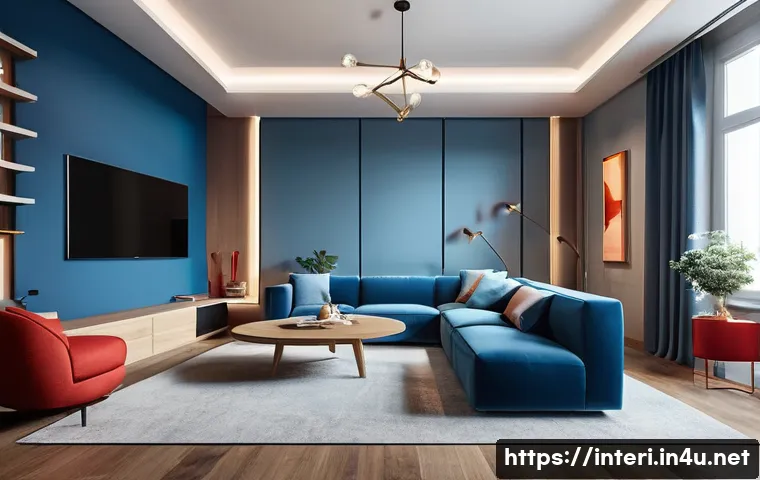 실내건축 이론에서 자주 언급되는 개념 - A modern interior space showcasing the harmony of light and color: warm-toned lighting illuminating ...