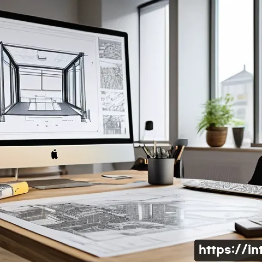 실내건축 실습에서 중요한 스킬들 - A detailed interior architectural workspace showing a designer actively working on a CAD program on ...