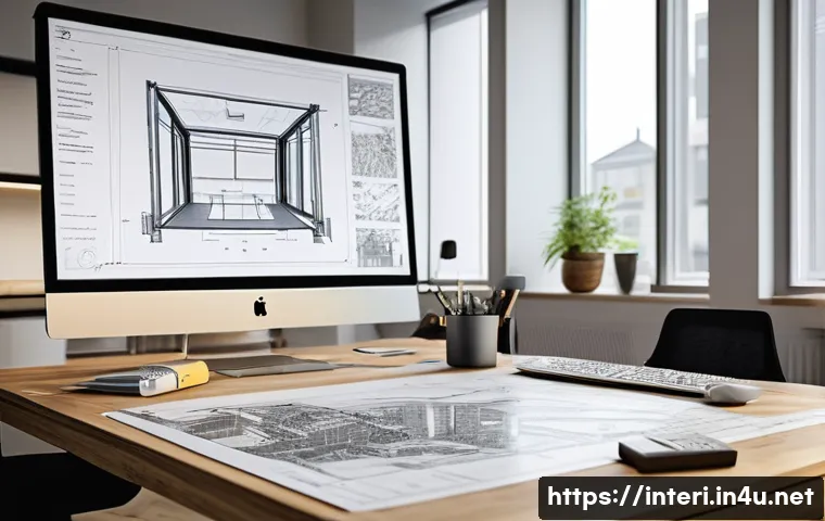 실내건축 실습에서 중요한 스킬들 - A detailed interior architectural workspace showing a designer actively working on a CAD program on ...