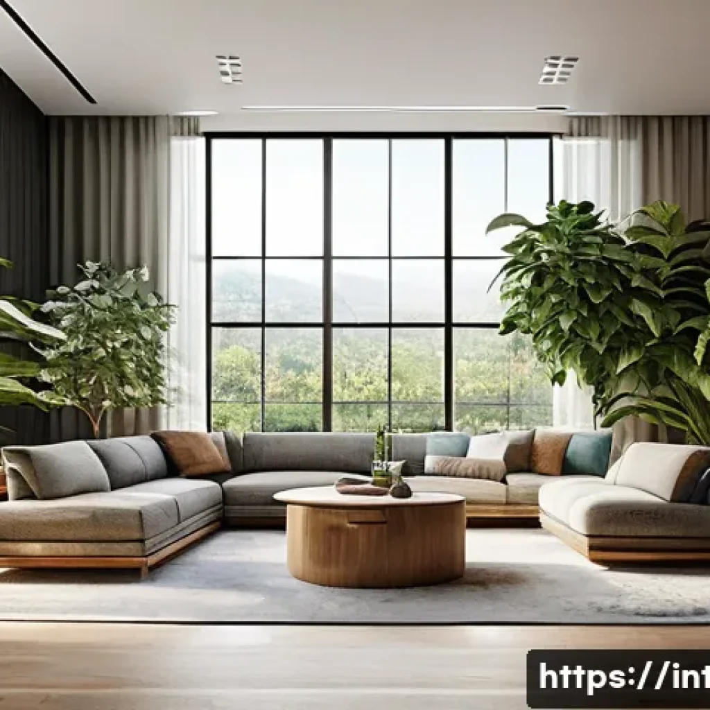 실내건축과 관련된 디자인 경연대회 정보 - A modern interior space showcasing biophilic design principles: abundant natural light streaming thr...