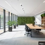 Home 20 실내건축과 건축 디자인의 차별점 - A futuristic smart building interior showcasing seamless integration of architecture and interior de...