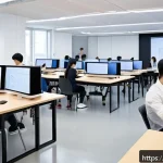 Home 23 실내건축 전문가가 되기 위한 연수 과정 - A modern indoor architecture classroom scene showing students learning both traditional drafting by ...